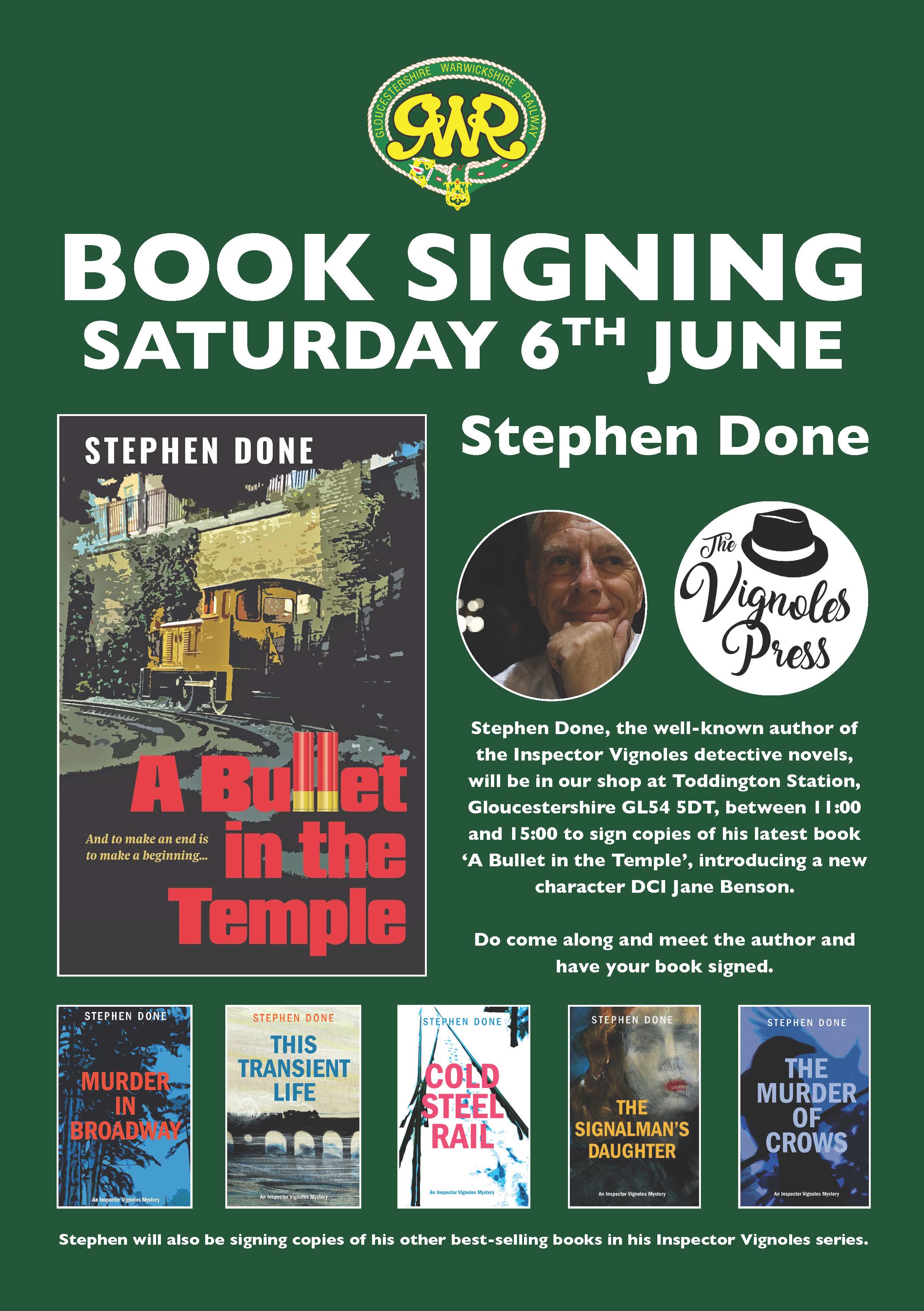 Stephen Done signing copies of "A Bullet in the Temple"